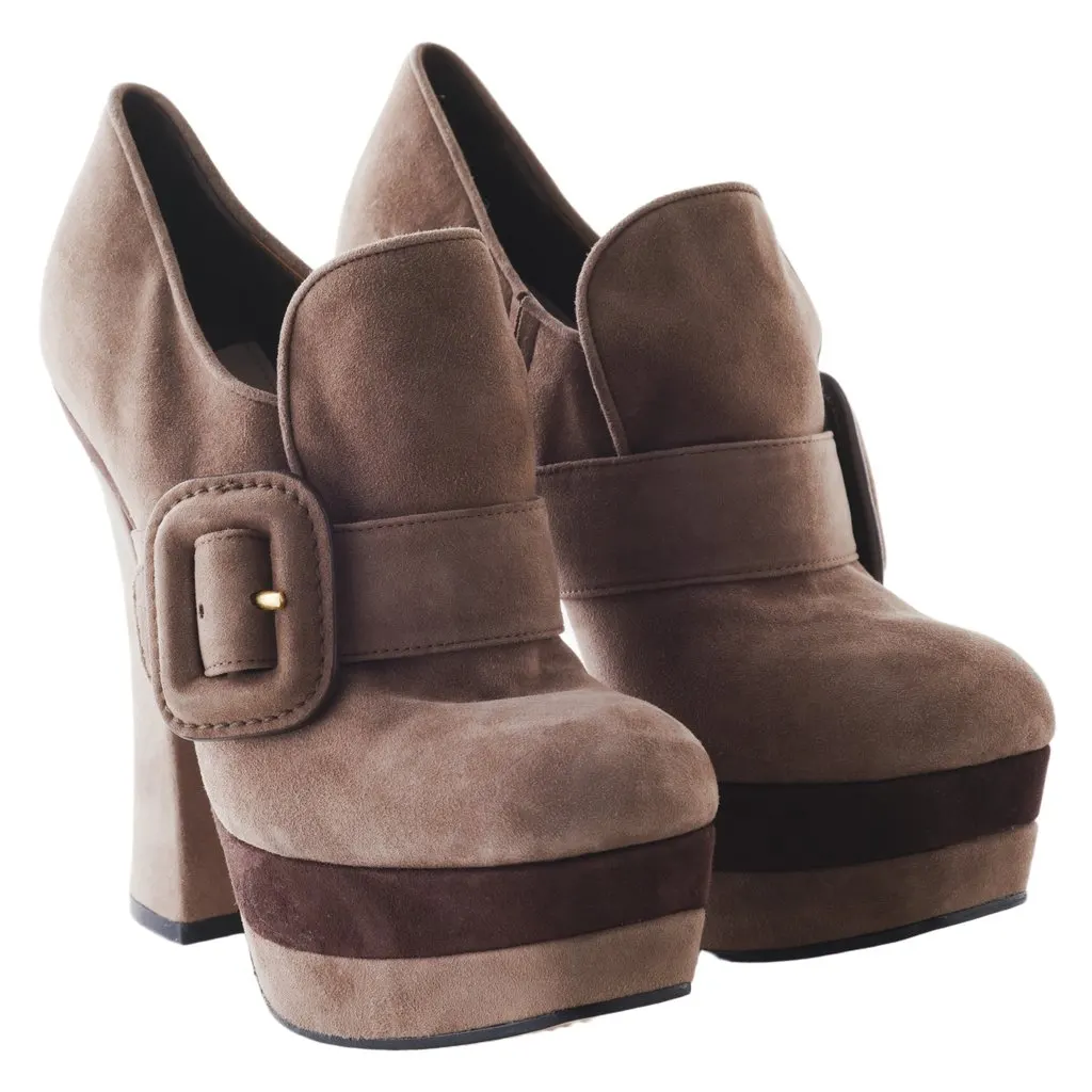 Miu Miu Pumps With Wedge Heel - '10s Brown Leather Good - Back View