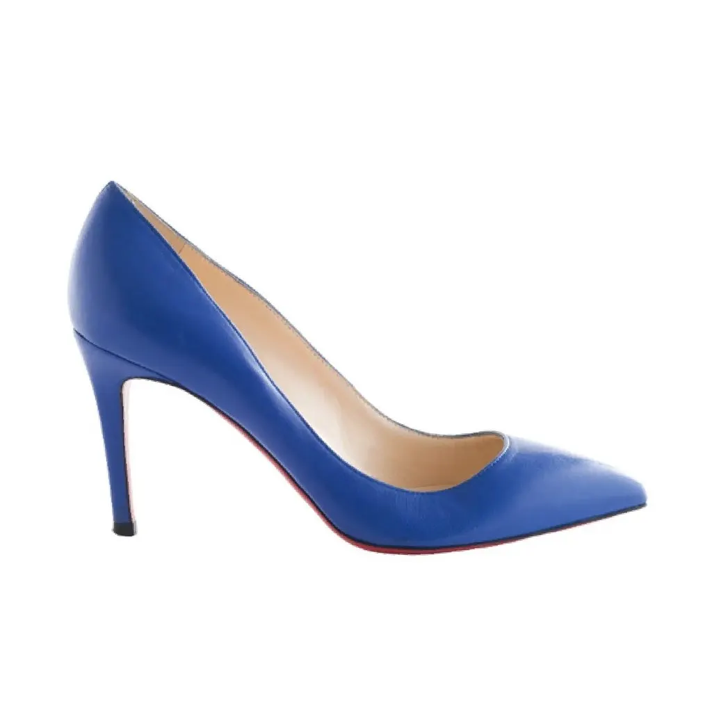 Christian Louboutin Pigalle Leather Pumps - '10s Blue Leather Good - Front View