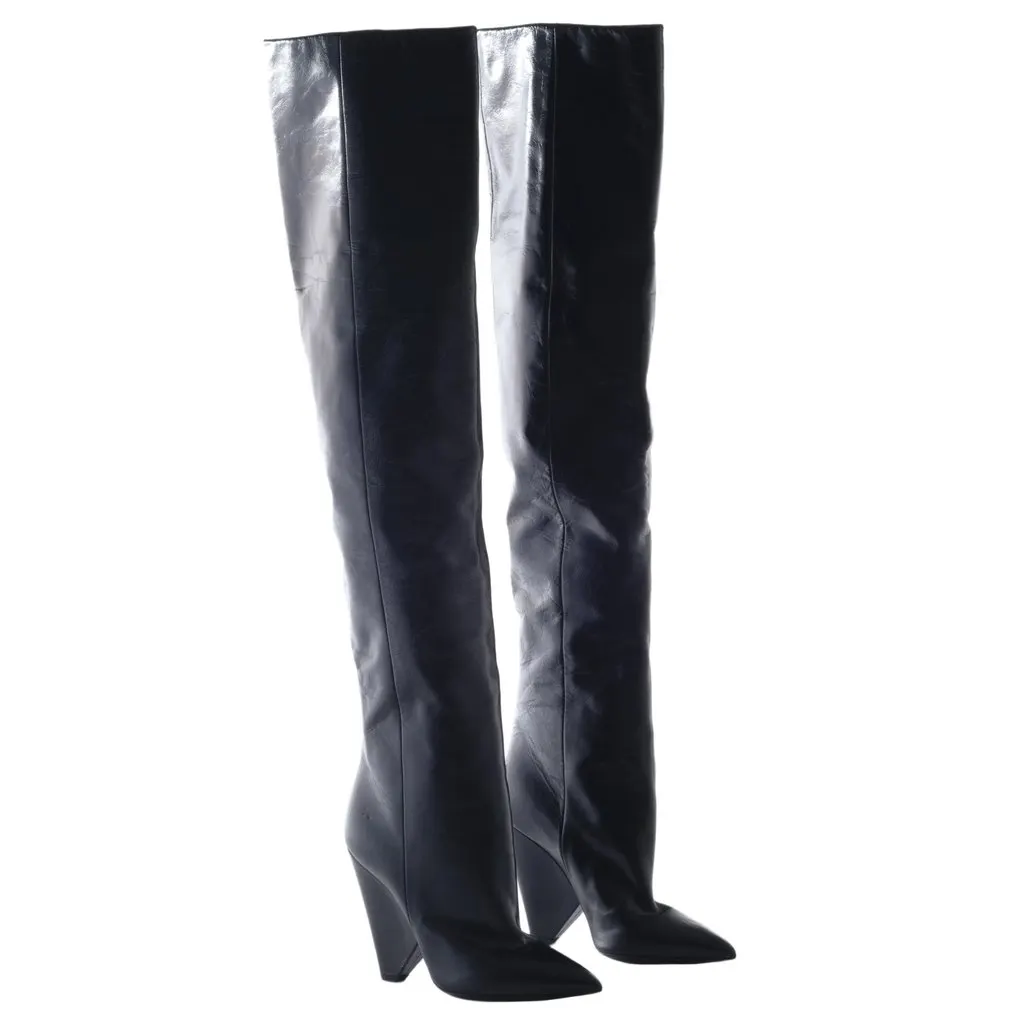 Saint Laurent Paris Saint Laurent Niki knee-high leather boots - '20s Black Leather Good - Back View