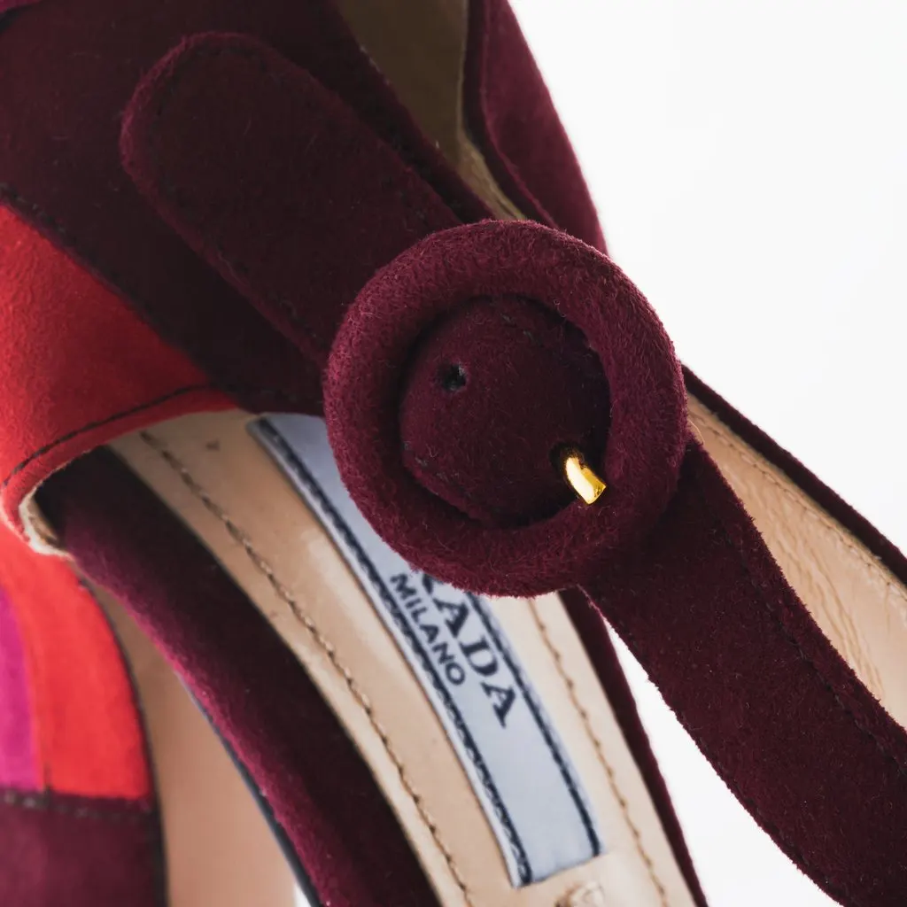 Prada Suede Patchwork Heel Sandals - '10s Purple Suede Good - Model View