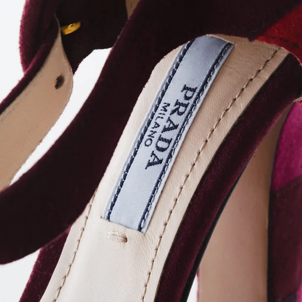 Prada Suede Patchwork Heel Sandals - '10s Purple Suede Good - Box View