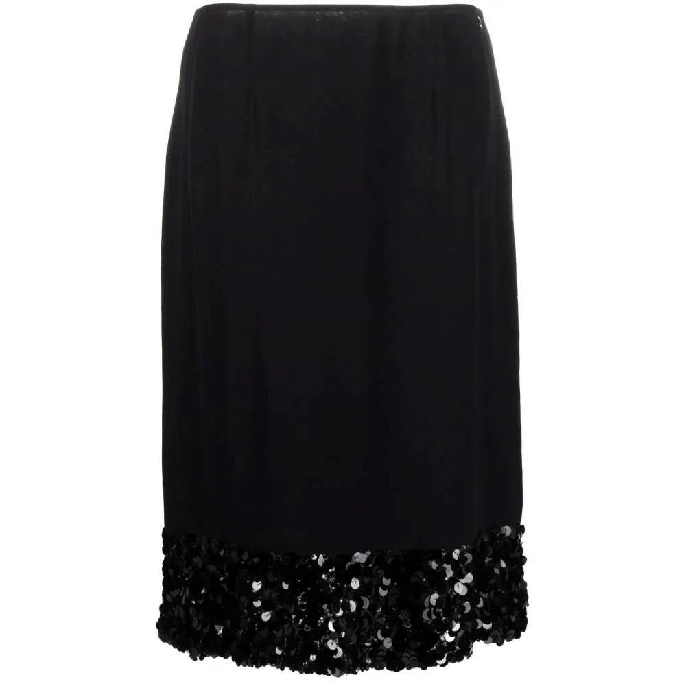 Chanel Black Silk Skirt - 2000s Black Silk Good - Front View