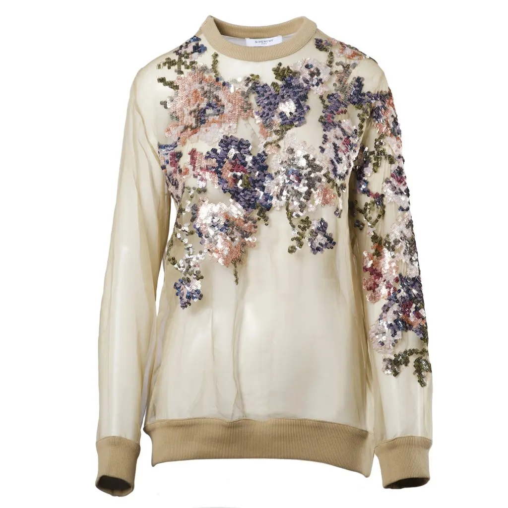 Givenchy Floral Sequin Embellished Sheer Sweatshirt - '10s MultiColor Good - Front View