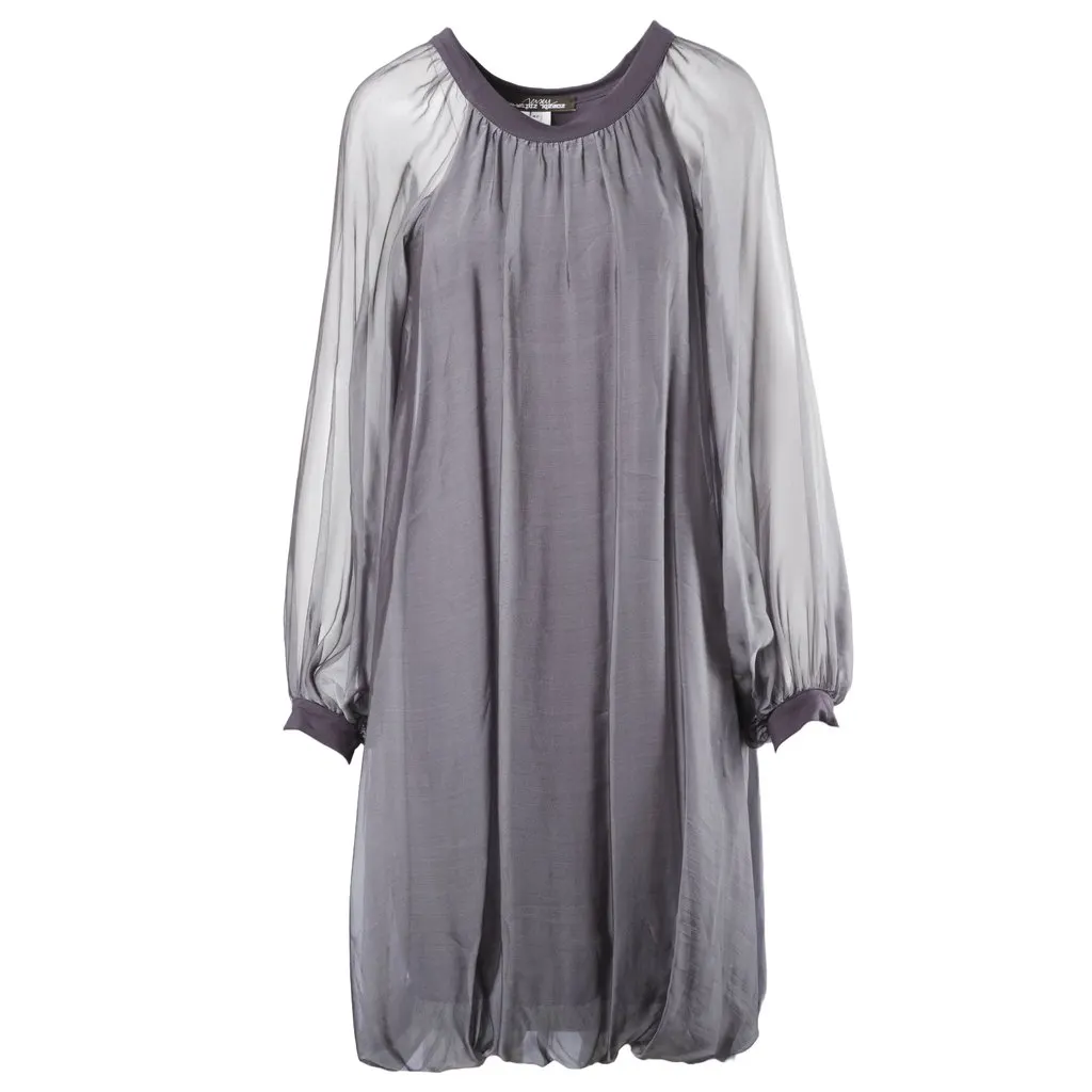 Unsigned Stephan Janson Grey Sheer Viscose Silk Cape Dress - '10s Grey Silk Good - Front View