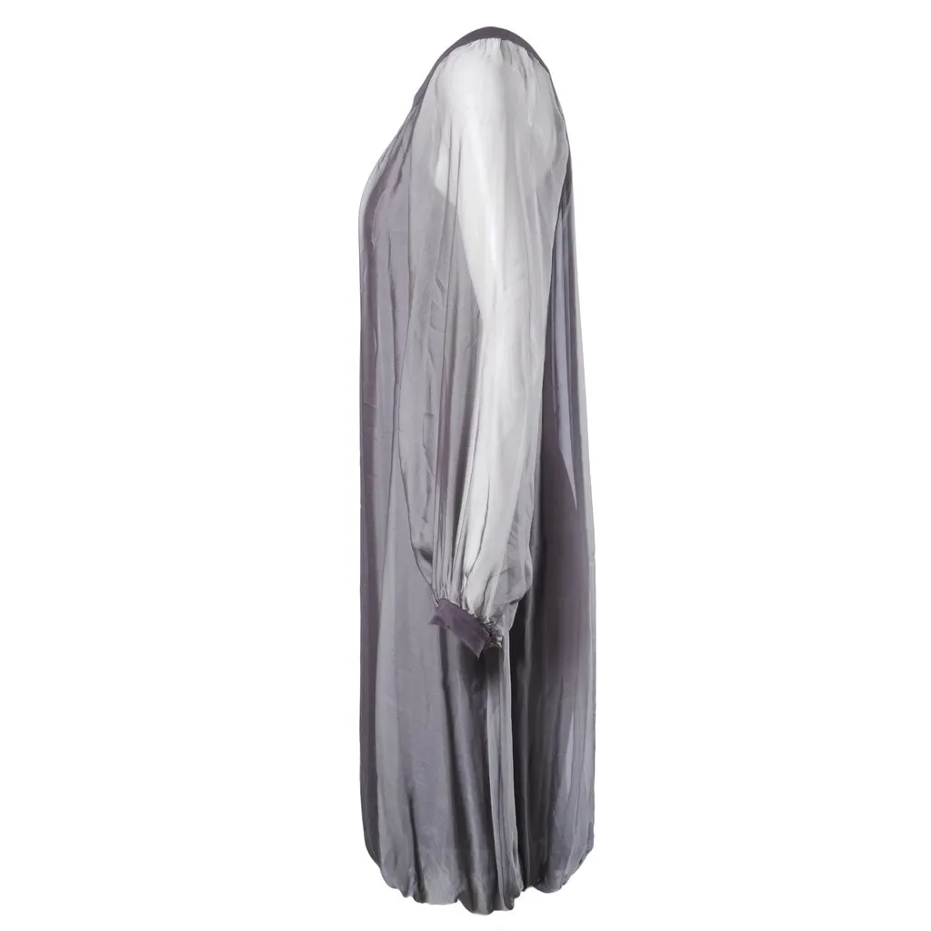 Unsigned Stephan Janson Grey Sheer Viscose Silk Cape Dress - '10s Grey Silk Good - Back View