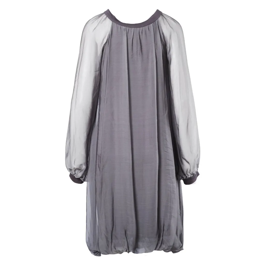 Unsigned Stephan Janson Grey Sheer Viscose Silk Cape Dress - '10s Grey Silk Good - Inside View