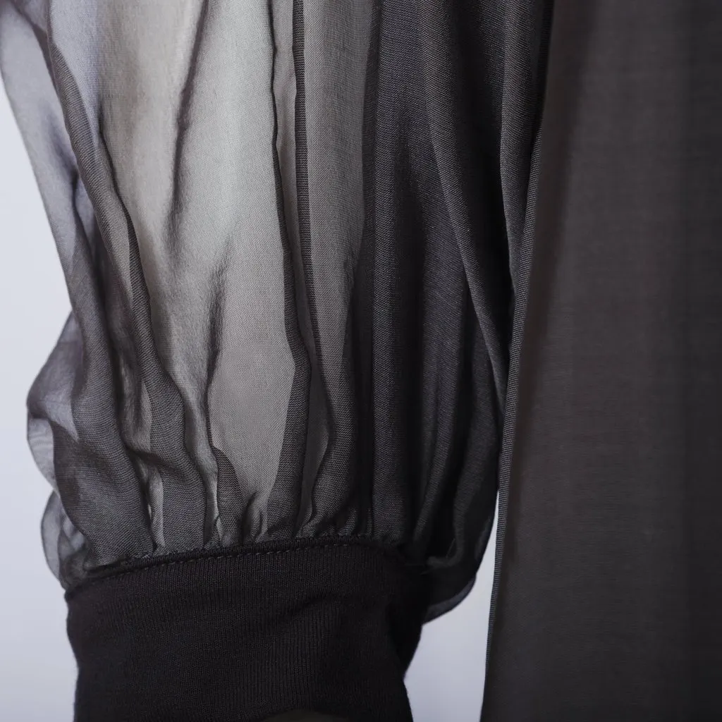 Unsigned Stephan Janson Grey Sheer Viscose Silk Cape Dress - '10s Grey Silk Good - Box View