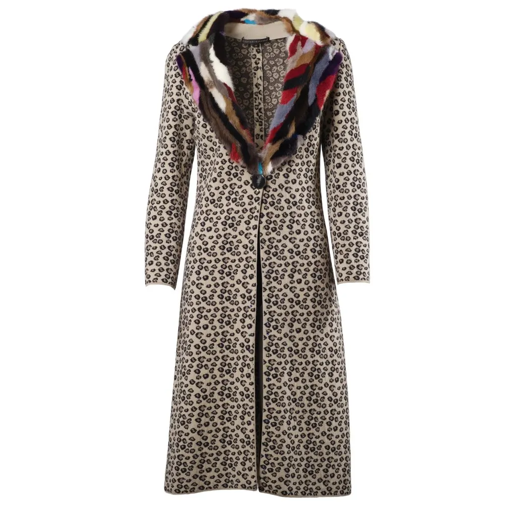Unsigned Gaetano Navarra Leopard Print Overcoat with Multicolor Fur - '10s MultiColor Good - Front View