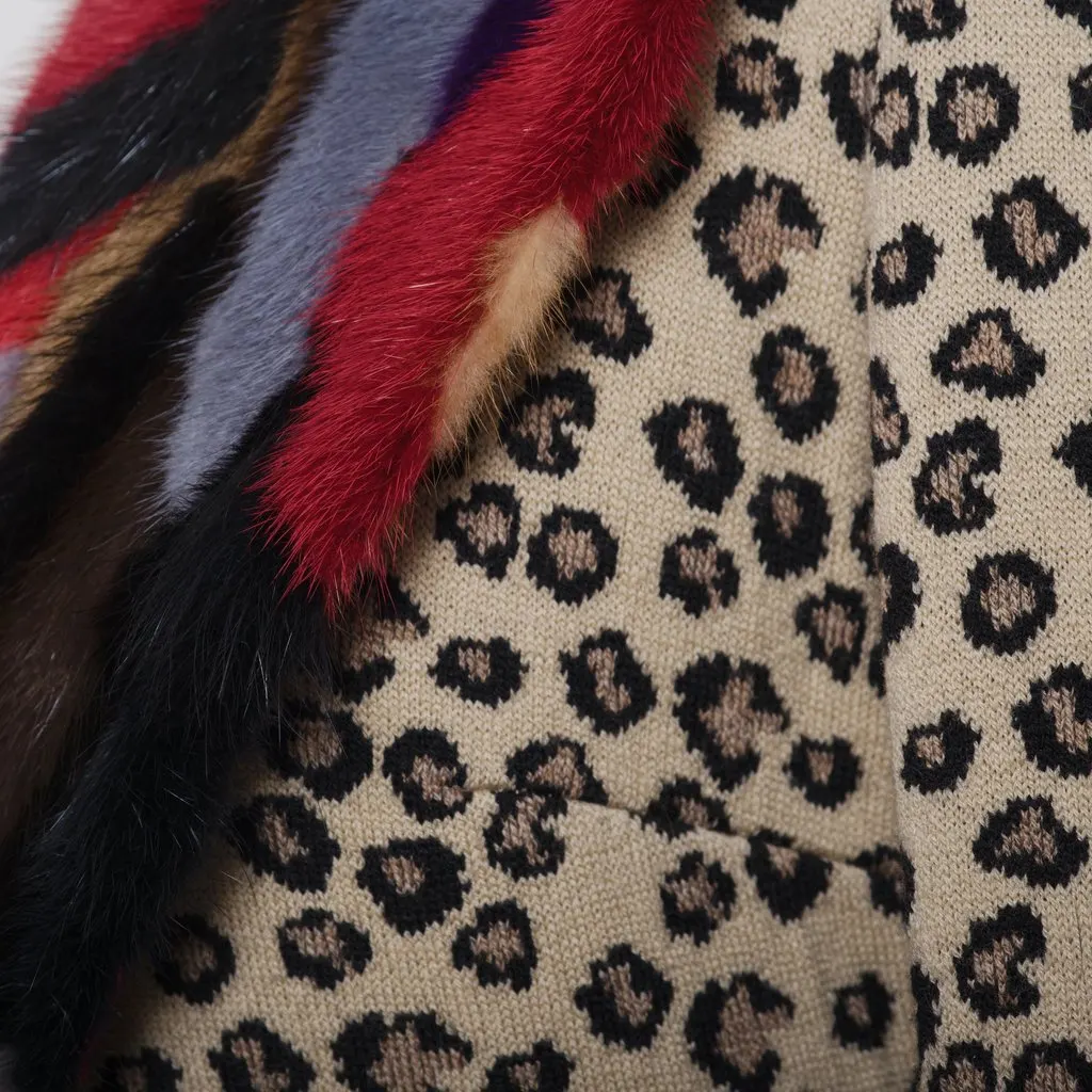 Unsigned Gaetano Navarra Leopard Print Overcoat with Multicolor Fur - '10s MultiColor Good - Inside View