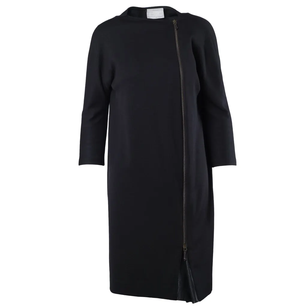 Unsigned Wool Faux Leather Combo Dress - '00s Black Wool Good - Front View