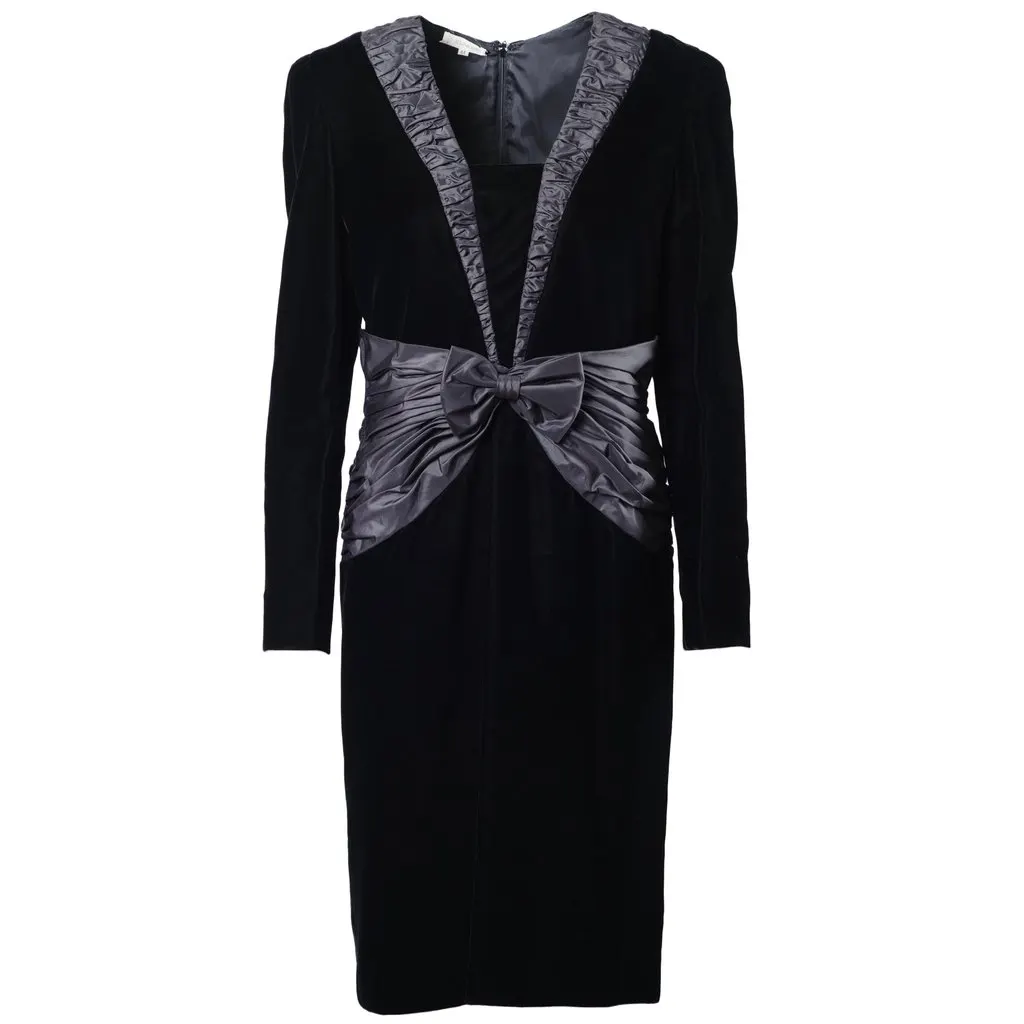 Unsigned Jeunesse Black Dress Bow Satin - '90s Black Satin Good - Front View