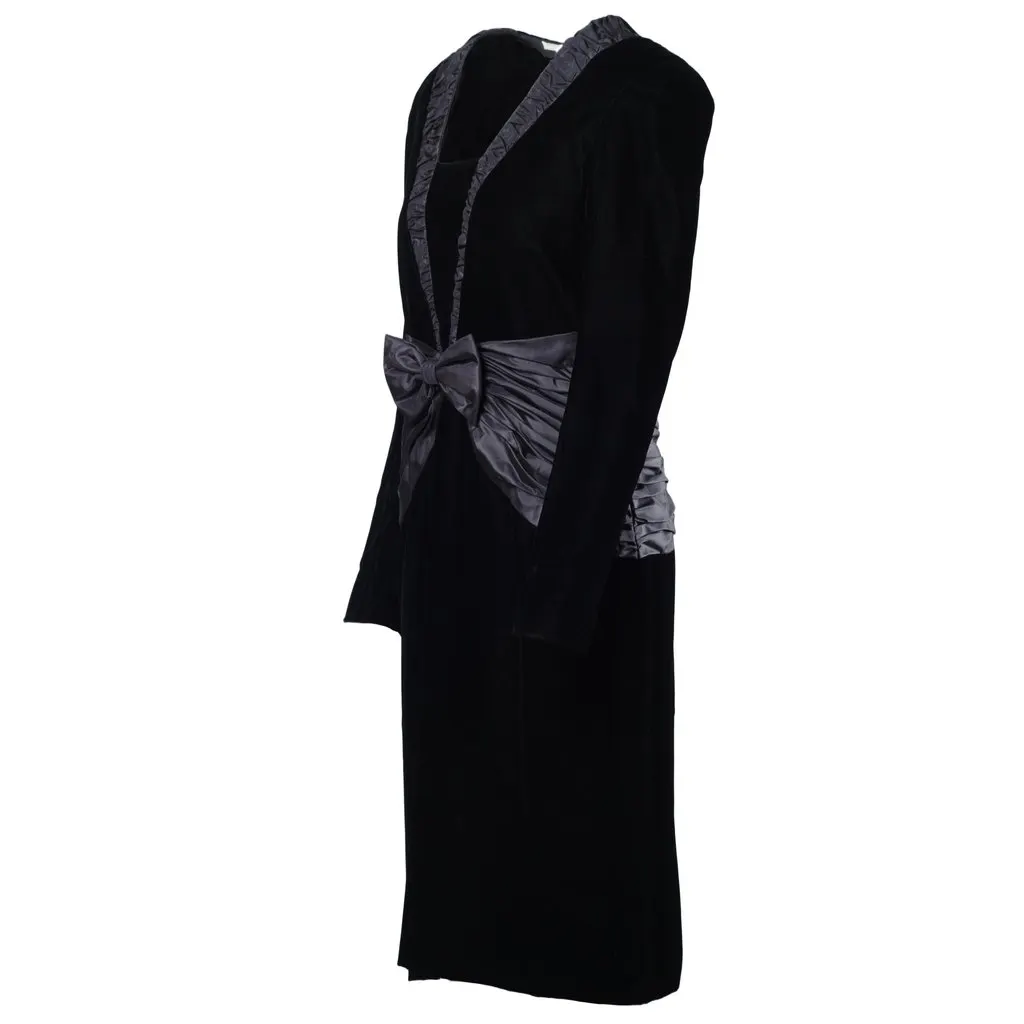 Unsigned Jeunesse Black Dress  Bow Satin - '90s Black Satin Good - Back View