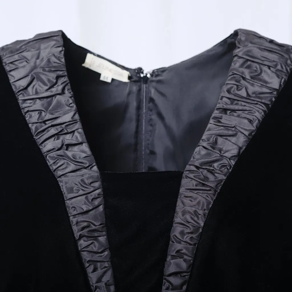 Unsigned Jeunesse Black Dress  Bow Satin - '90s Black Satin Good - Box View
