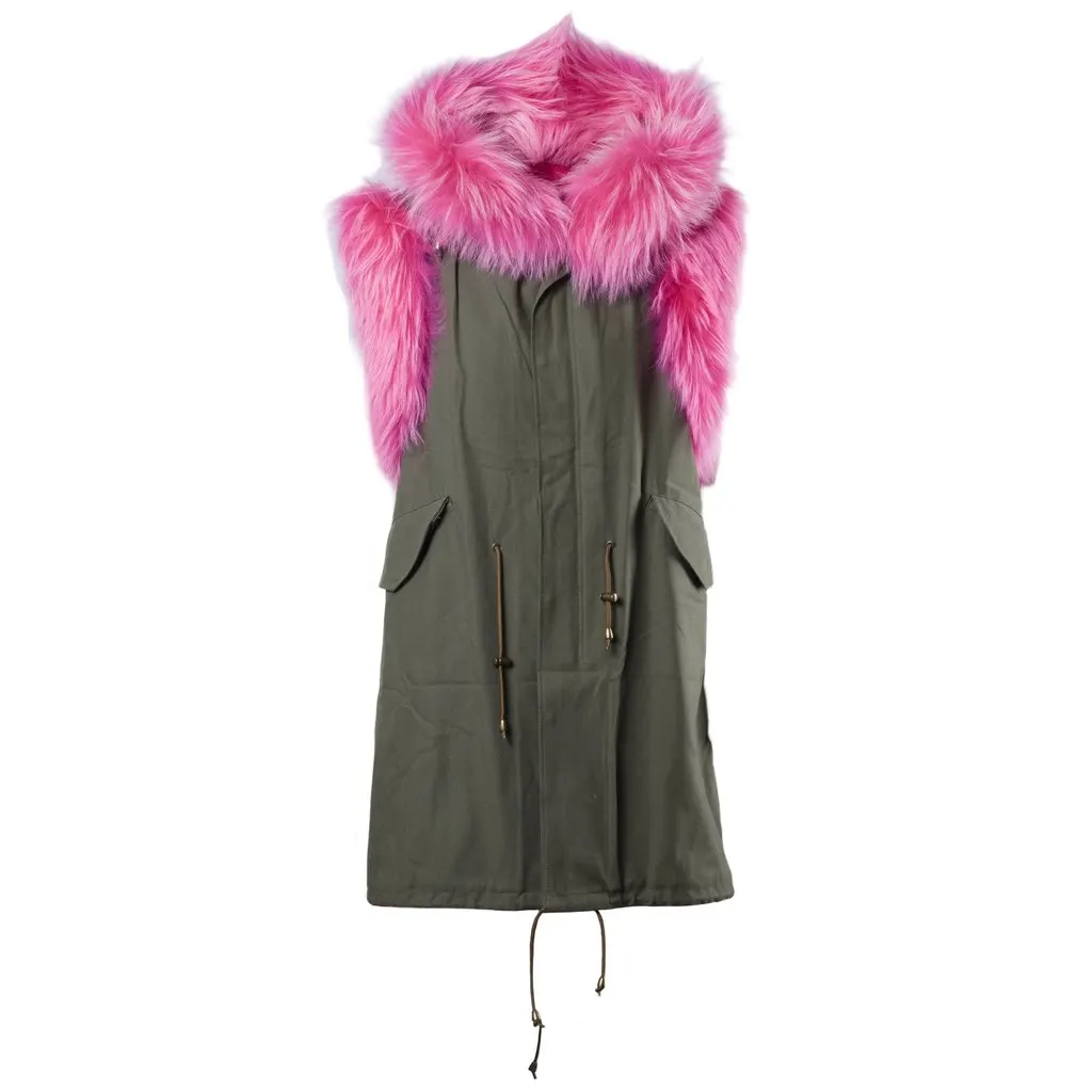 Unsigned Furs 66 Milano Fur-Trimmed Sleeveless Parka - '10s Pink Good - Front View