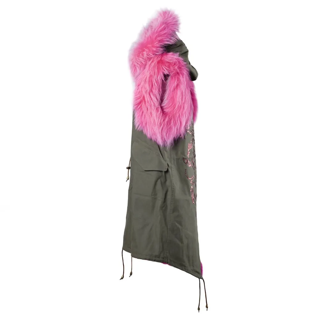 Unsigned Furs 66 Milano Fur-Trimmed Sleeveless Parka - '10s Pink Good - Back View