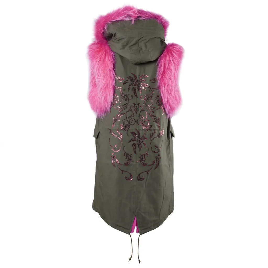 Unsigned Furs 66 Milano Fur-Trimmed Sleeveless Parka - '10s Pink Good - Inside View