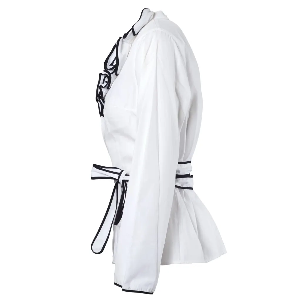 Unsigned Anne Fontaine V-Neck Long Sleeve Blouse - '00s White Good - Back View