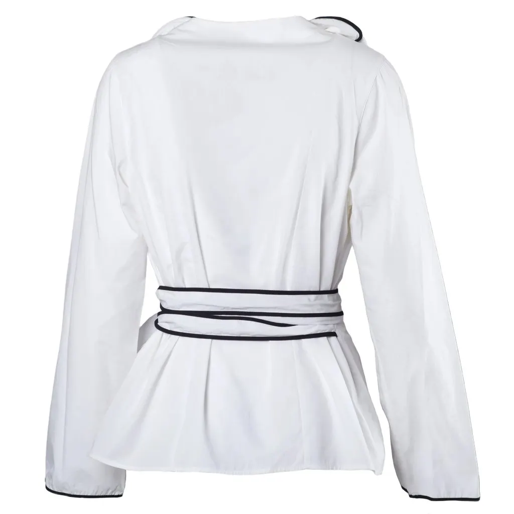 Unsigned Anne Fontaine V-Neck Long Sleeve Blouse - '00s White Good - Inside View