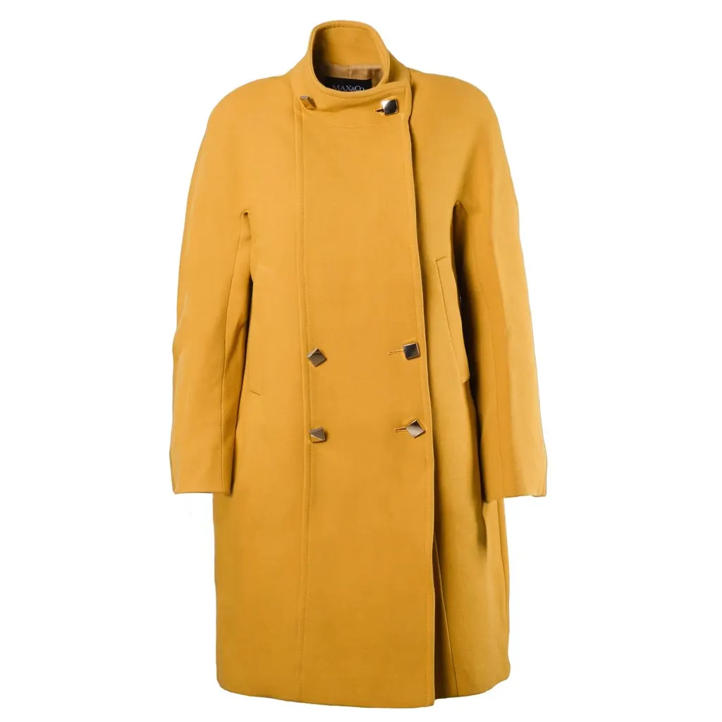 Max & Co Mustard Wool Blend Coat - '10s MultiColor Wool Good - Front View