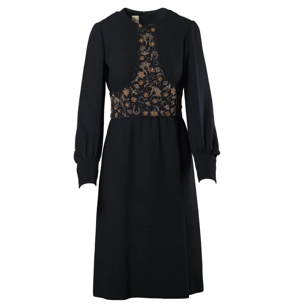 Unsigned Goo Woog Black Shiny Stone Dress - '10s Black Good - Front View