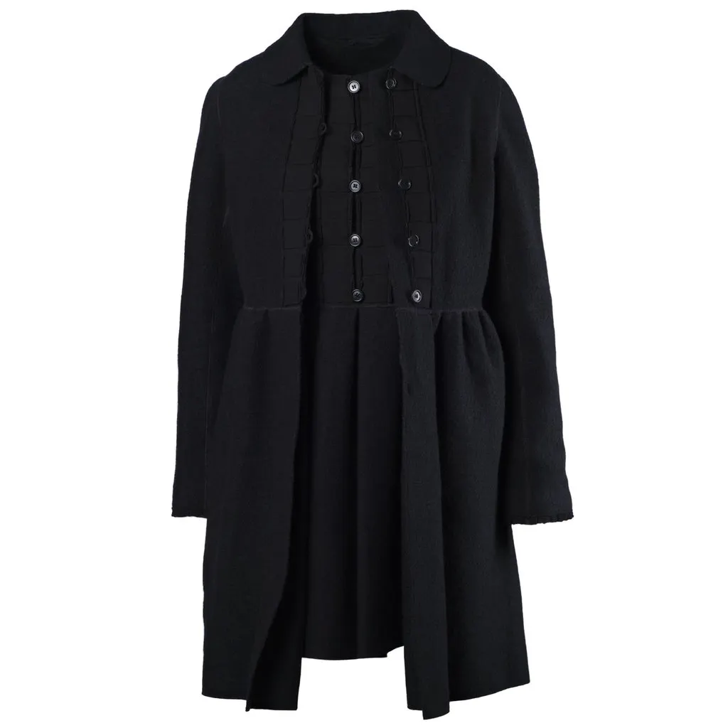 Aspesi Black Wool Coat and Dress Set - '00s Black Wool Good - Front View