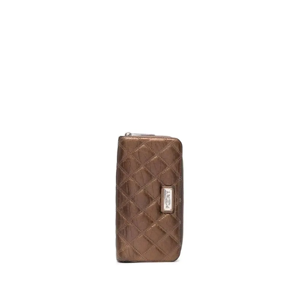Chanel Bronze Tone Leather Wallet - 2000s Red Leather Good - Front View