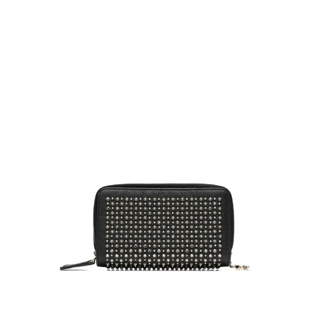 Chanel Black Leather Studded Wallet - 2010s Black Leather Good - Front View