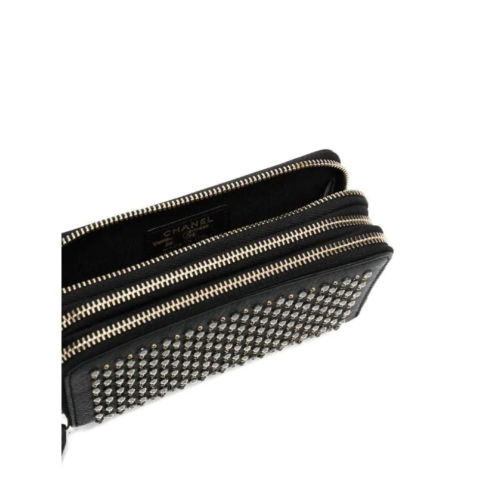 Chanel Black Leather Studded Wallet - 2010s Black Leather Good - Back View