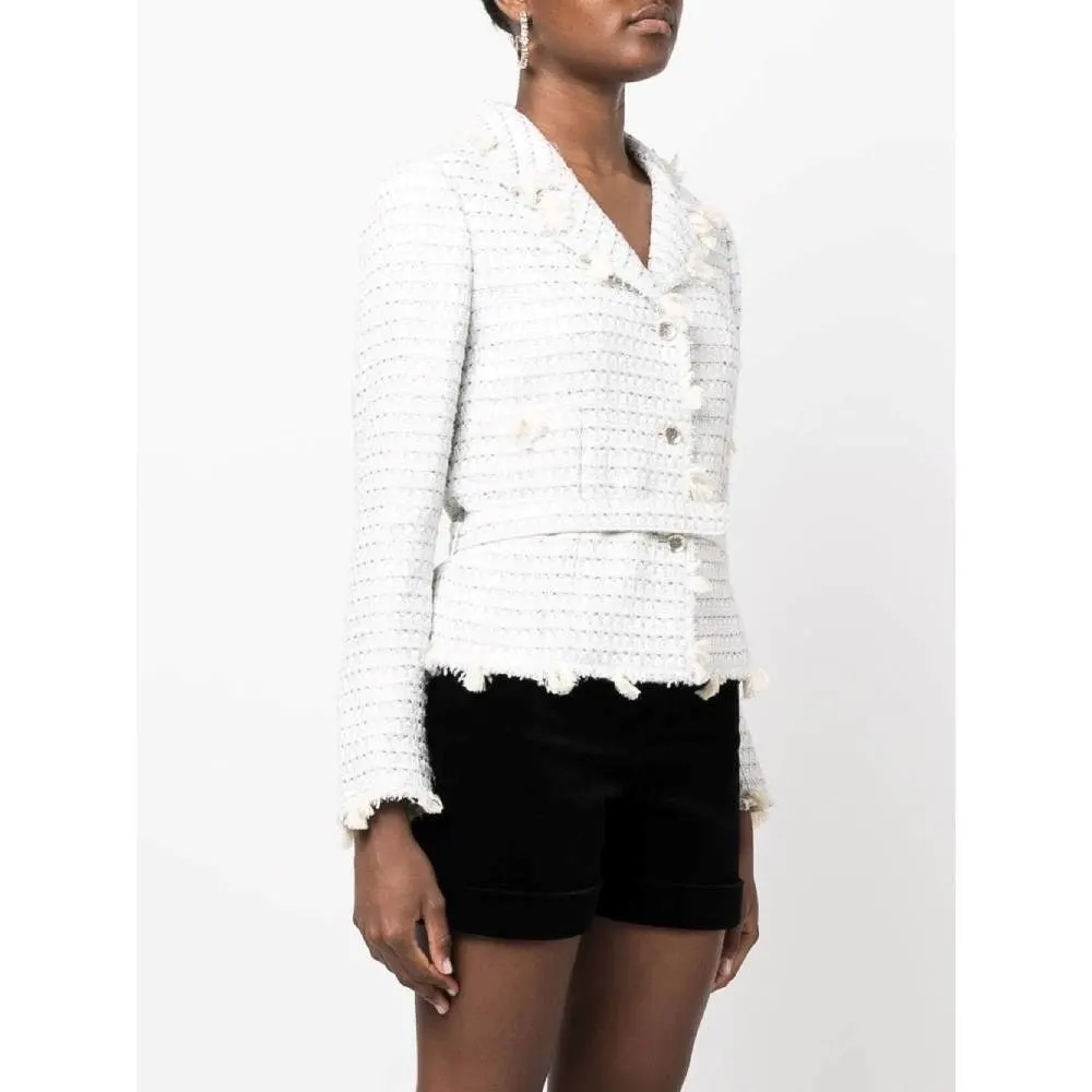 Chanel White Cotton Bouclé Jacket - 2000s White Cotton Good - Inside View