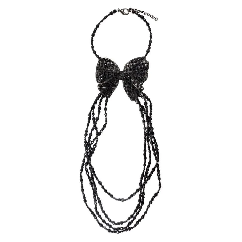 Chanel Black Bow Necklace - 2000s Black Lace Good - Front View