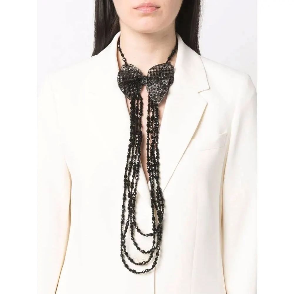 Chanel Black Bow Necklace - 2000s Black Lace Good - Back View