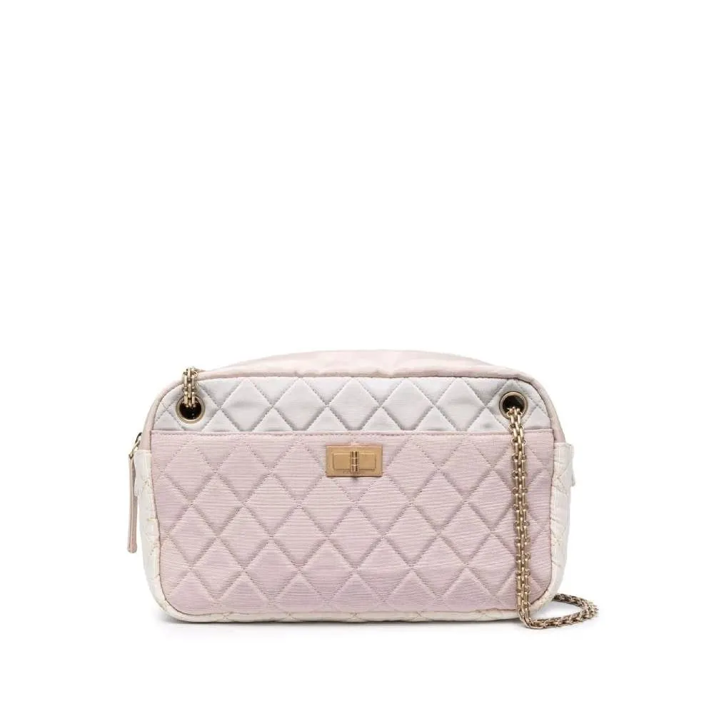 Chanel Pink and Beige Shoulder Bag - 2000s Beige Silk Good - Front View