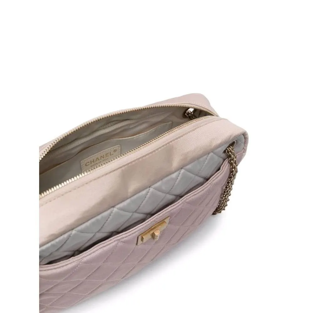 Chanel Pink and Beige Shoulder Bag - 2000s Beige Silk Good - Model View