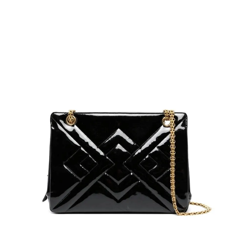 Chanel Black Patent Leather Shoulder Bag - '90s Black Leather Good - Front View