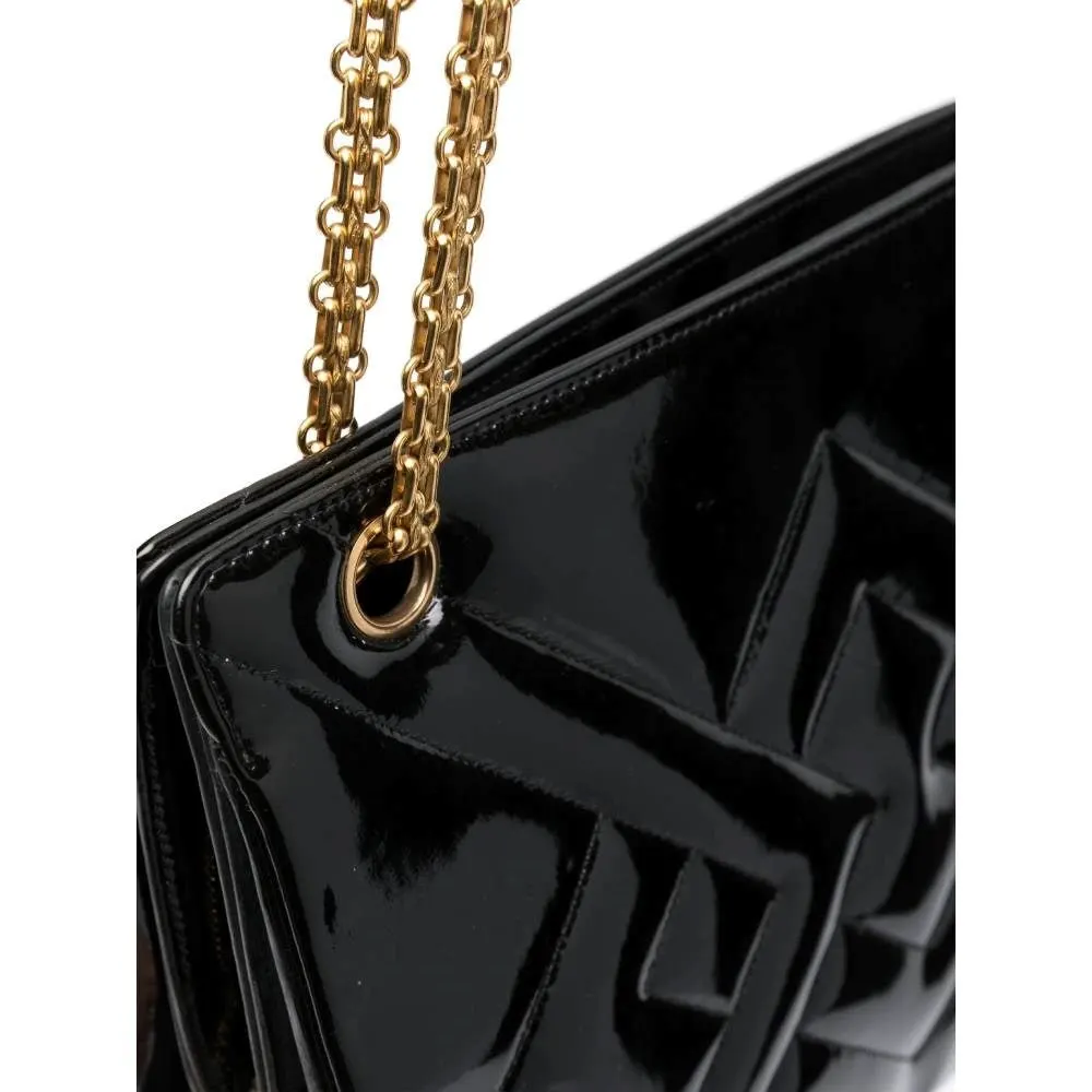Chanel Black Patent Leather Shoulder Bag - '90s Black Leather Good - Model View