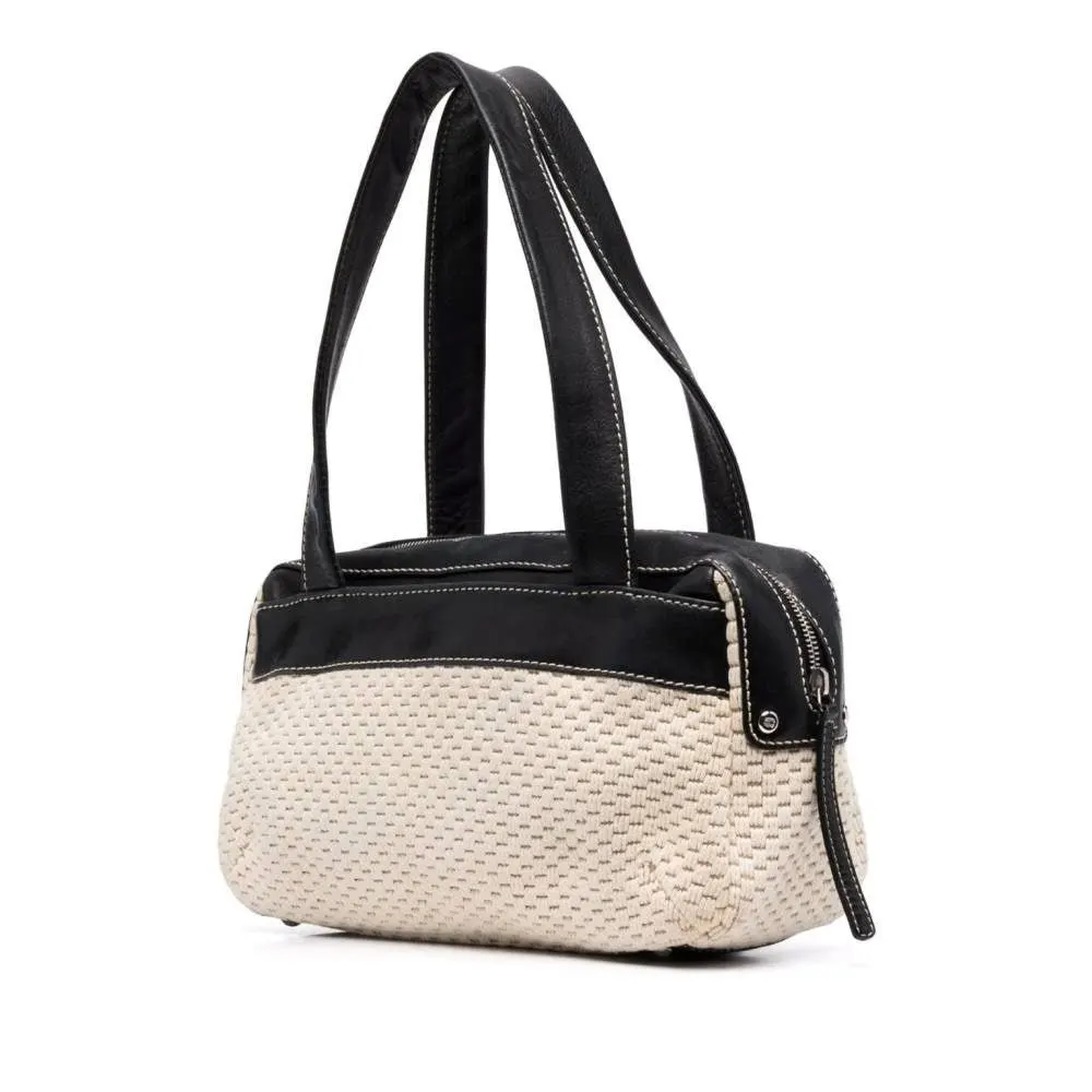 Chanel Bicolor Fabric and Leather Shoulder Bag - 2000s Beige Leather Good - Inside View