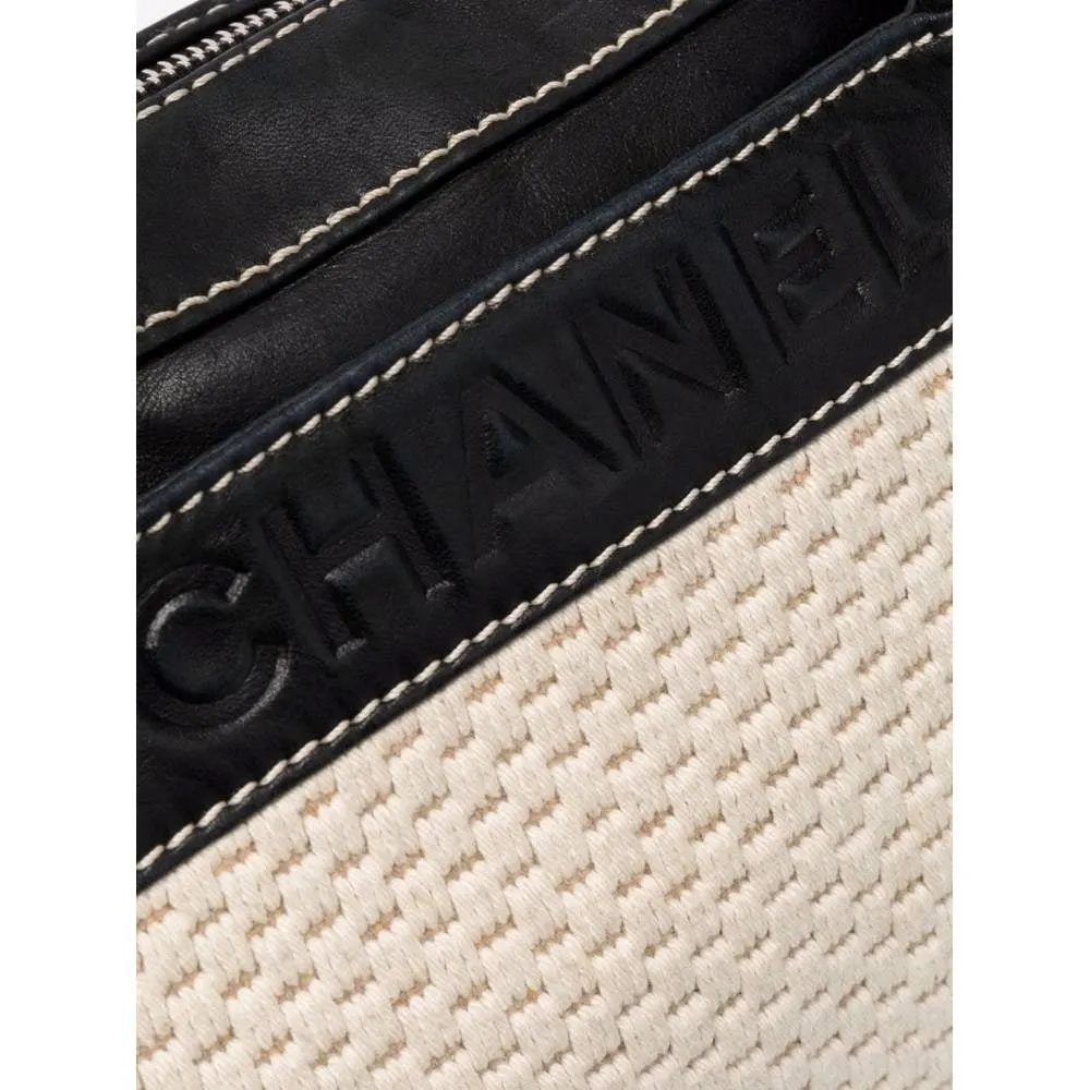 Chanel Bicolor Fabric and Leather Shoulder Bag - 2000s Beige Leather Good - Model View