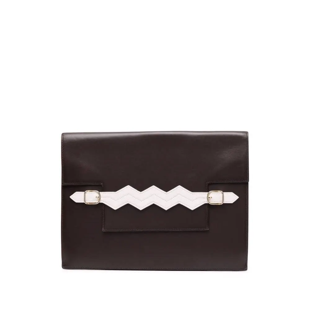 Hermès Dark Brown Leather Pochette - '80s Brown Leather Good - Front View