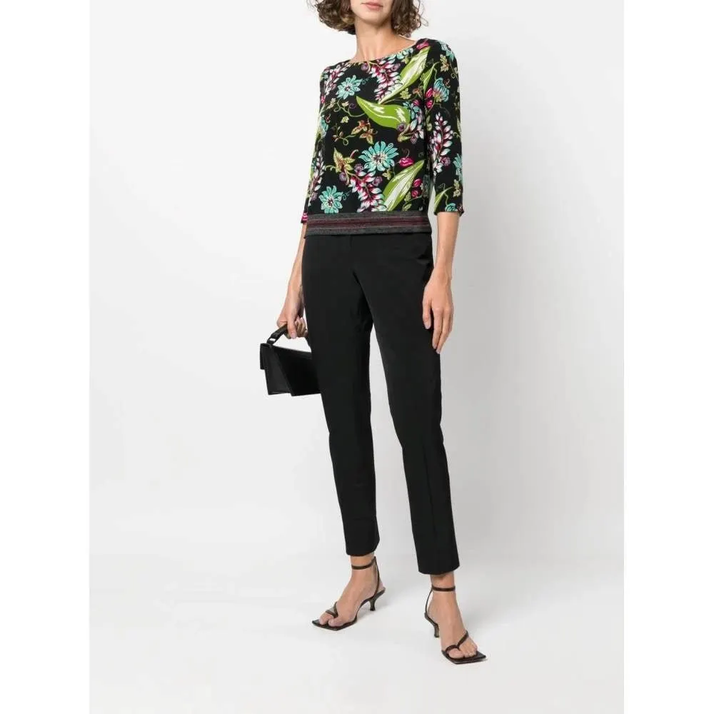 Prada Multicolor Floral Silk Blouse - 2010s Black Silk Good - Back View