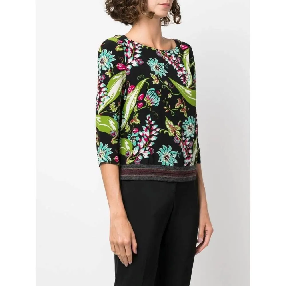 Prada Multicolor Floral Silk Blouse - 2010s Black Silk Good - Inside View