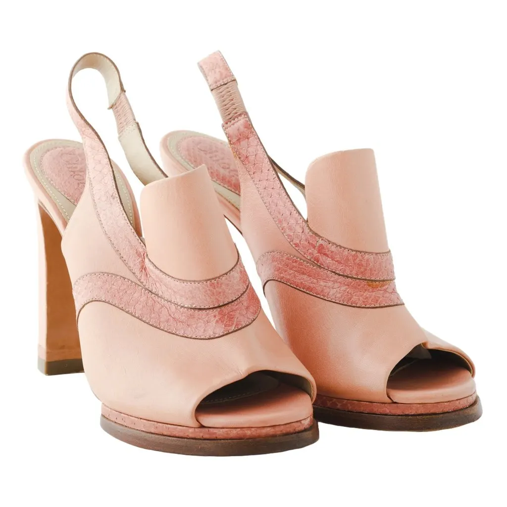 Chloé Pink Leather Heeled Slingback Sandals -'10s Pink Leather Good - Back View