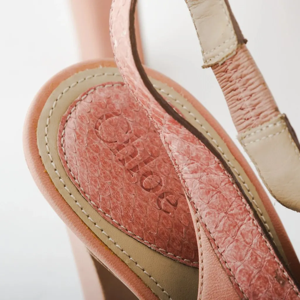 Chloé Pink Leather Heeled Slingback Sandals -'10s Pink Leather Good - Model View
