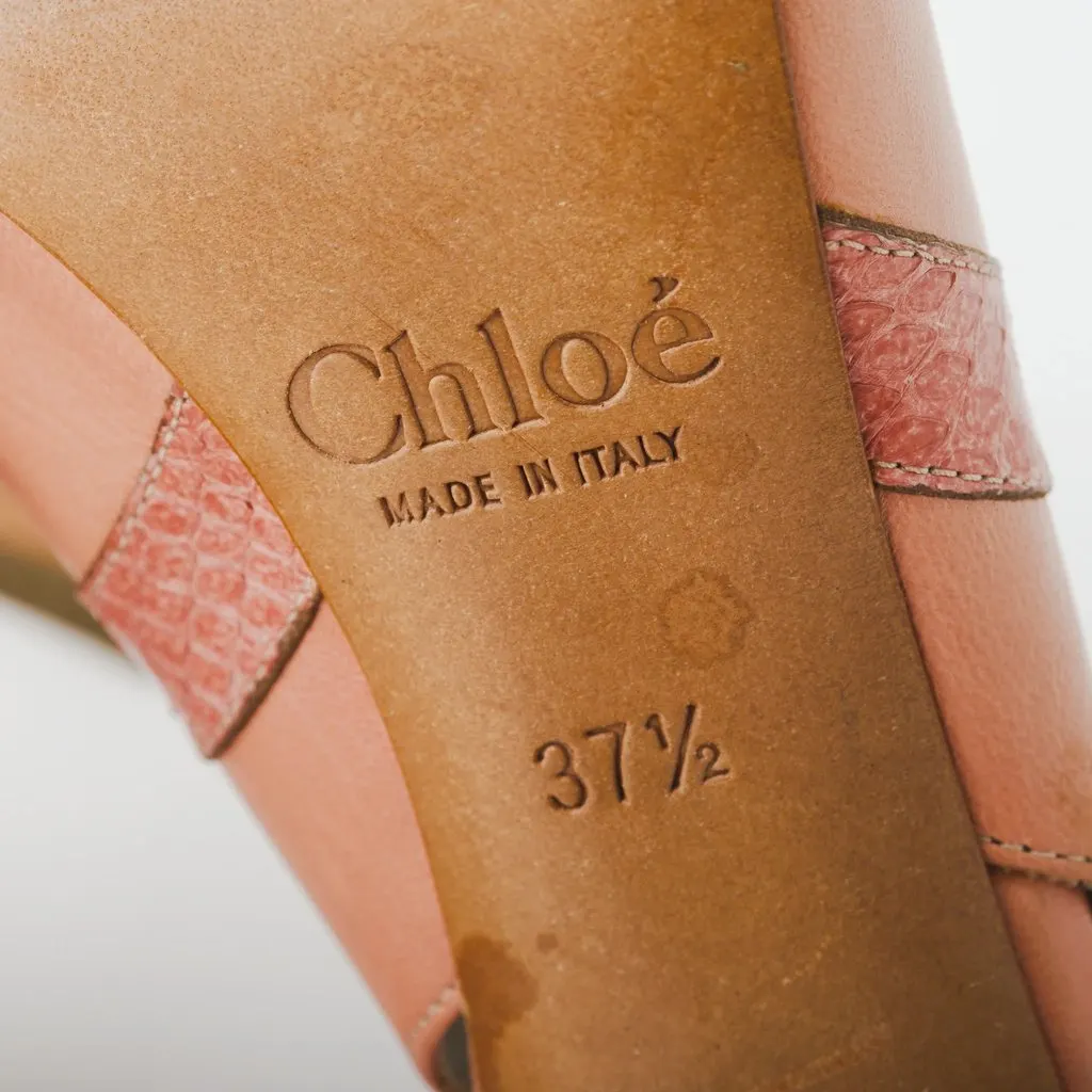 Chloé Pink Leather Heeled Slingback Sandals -'10s Pink Leather Good - Box View