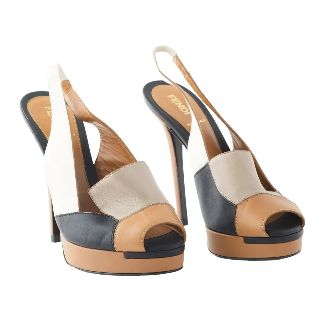 Fendi Leather Peep Toe Slingback Sandals - '10s MultiColor Leather Good - Back View