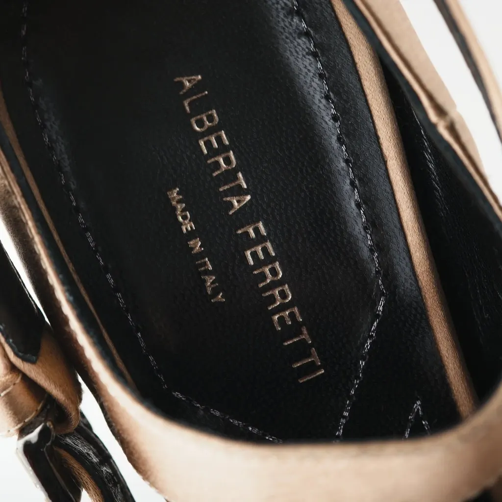 Alberta Ferretti Beige Satin Sandals - '10s Beige Satin Good - Model View