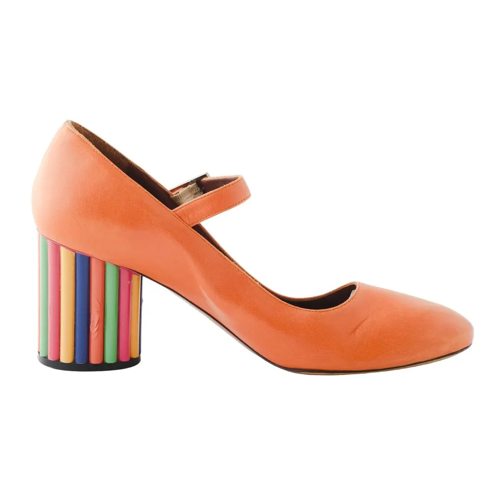 Missoni Orange Upper And A Distinctive Multicolor Striped Block Heel - '10s Orange Good - Front View