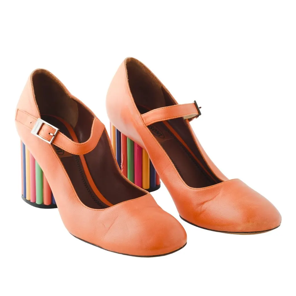Missoni Orange Upper And A Distinctive Multicolor Striped Block Heel - '10s Orange Good - Back View