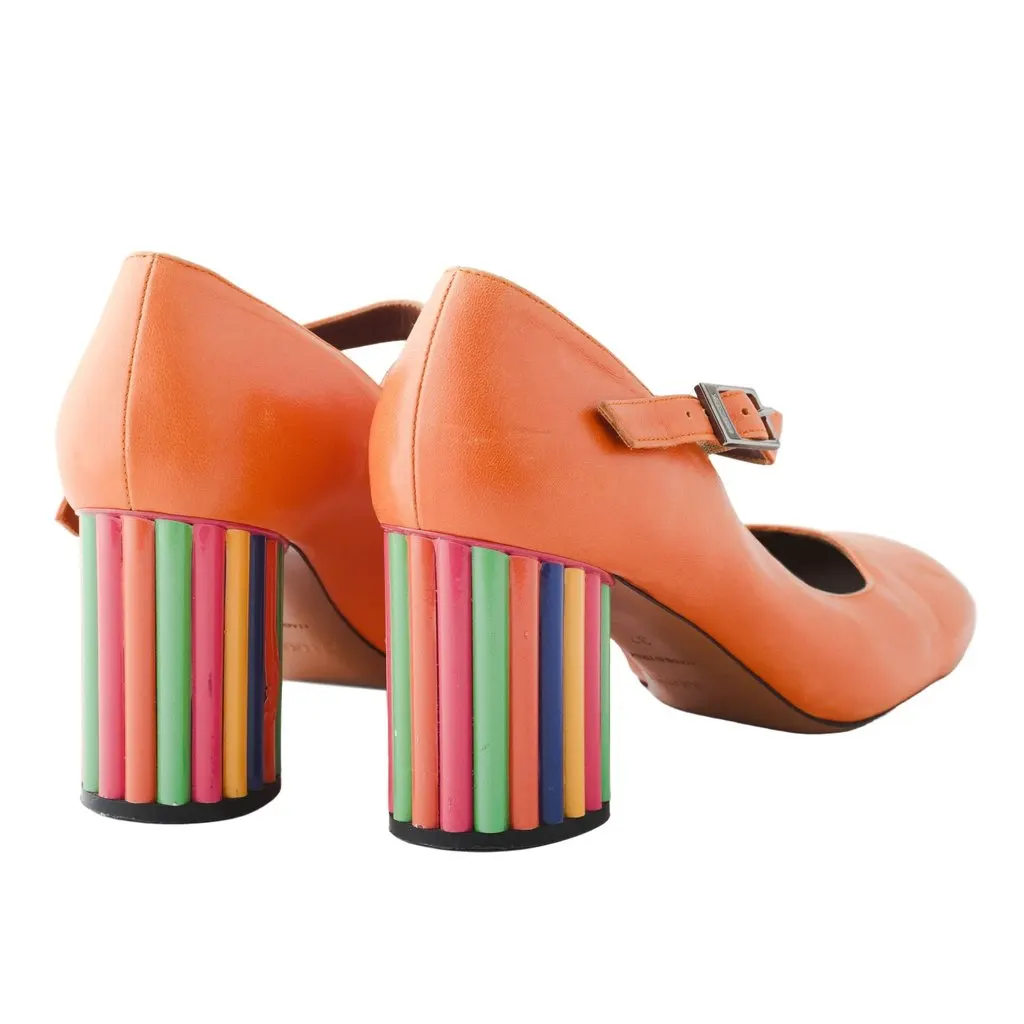 Missoni Orange Upper And A Distinctive Multicolor Striped Block Heel - '10s Orange Good - Inside View