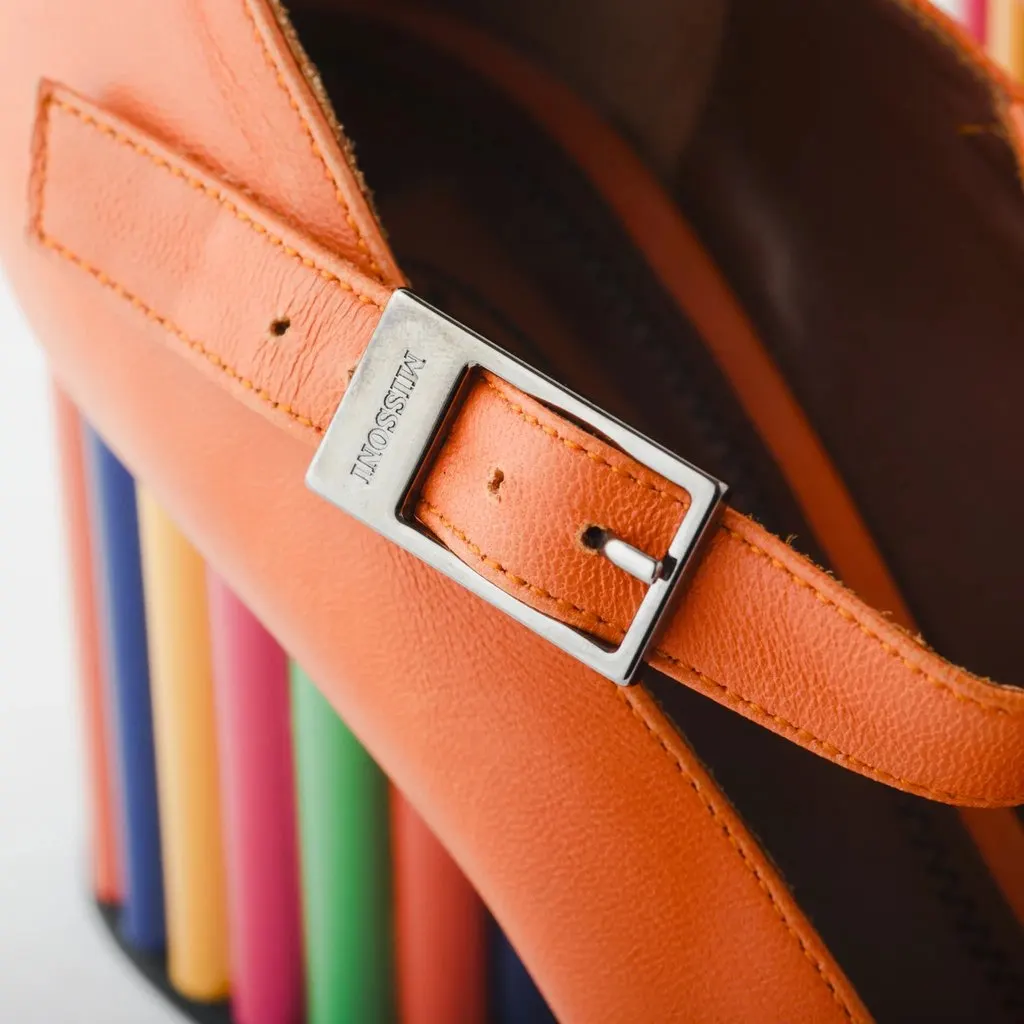 Missoni Orange Upper And A Distinctive Multicolor Striped Block Heel - '10s Orange Good - Model View
