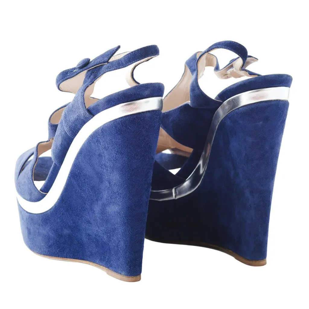 Miu Miu Cut-Out Wedge Platform Sandals In Blue Suede - '10s Blue Suede Good - Inside View